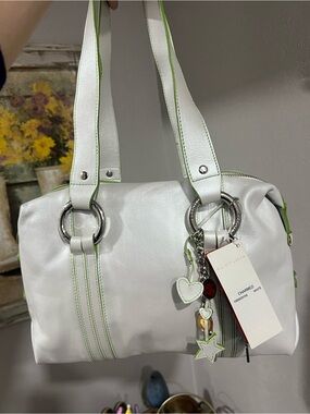 Elliott Lucca White Shoulder Bag with Lime Trim Charmed NWT